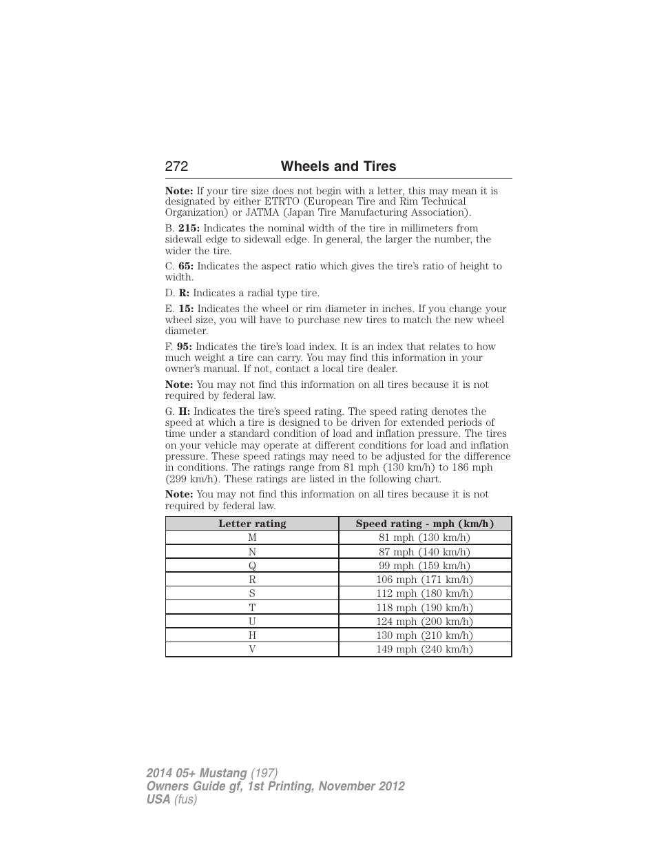 272 wheels and tires | FORD 2014 Mustang v.1 User Manual | Page 273 / 461