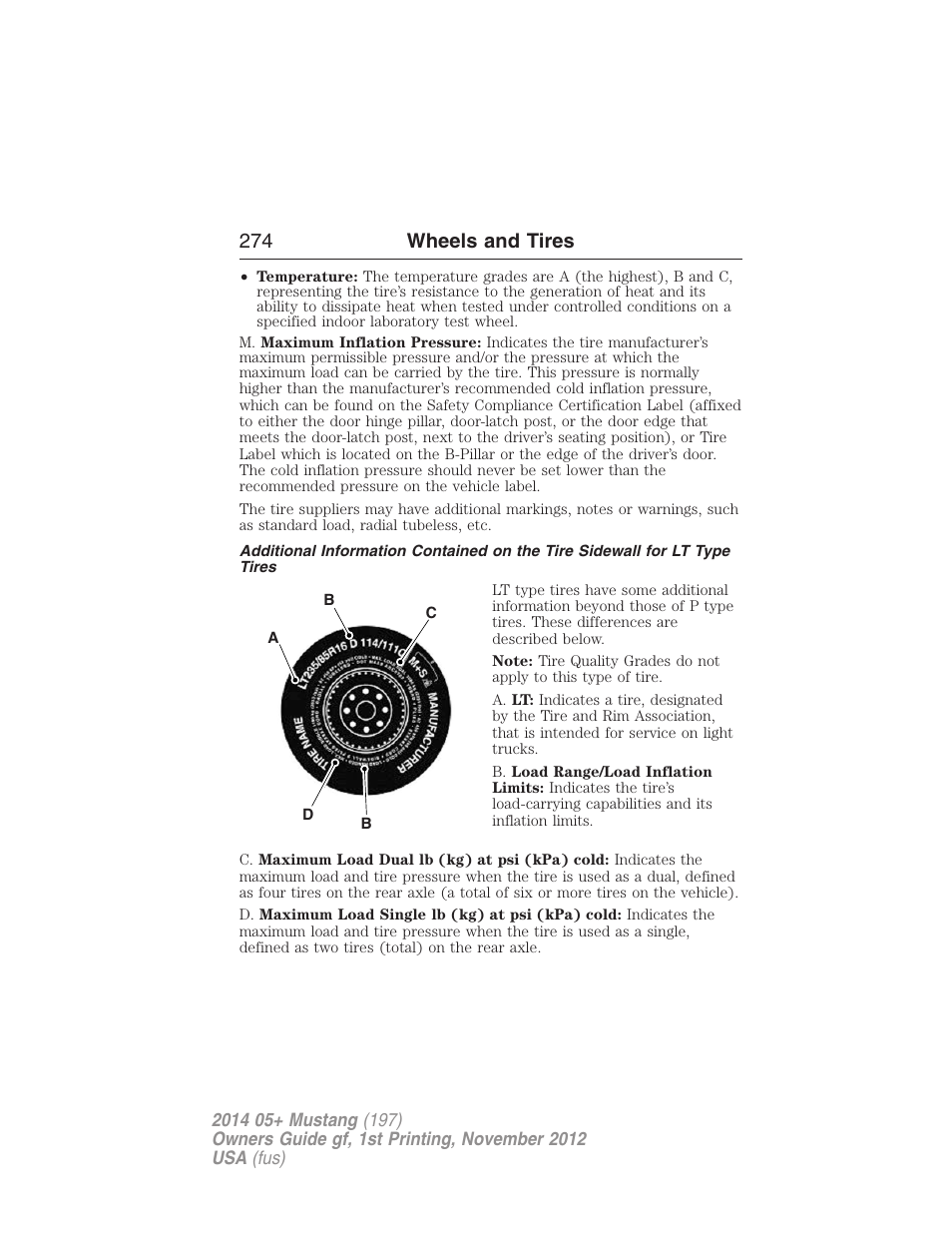 274 wheels and tires | FORD 2014 Mustang v.1 User Manual | Page 275 / 461