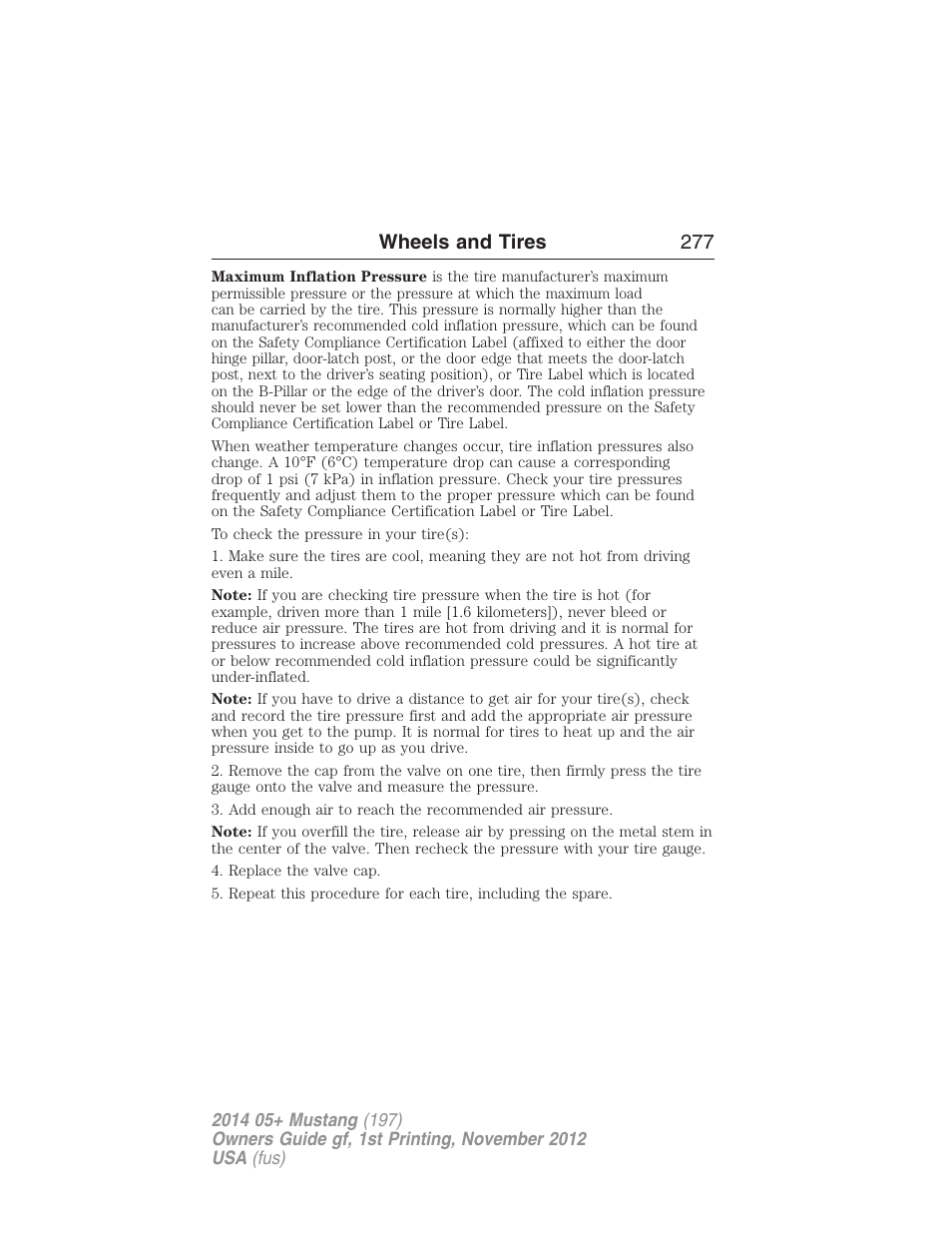 Wheels and tires 277 | FORD 2014 Mustang v.1 User Manual | Page 278 / 461