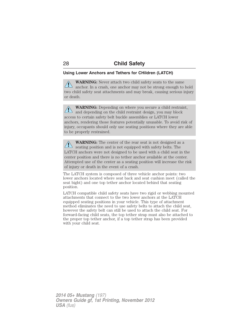 28 child safety | FORD 2014 Mustang v.1 User Manual | Page 29 / 461