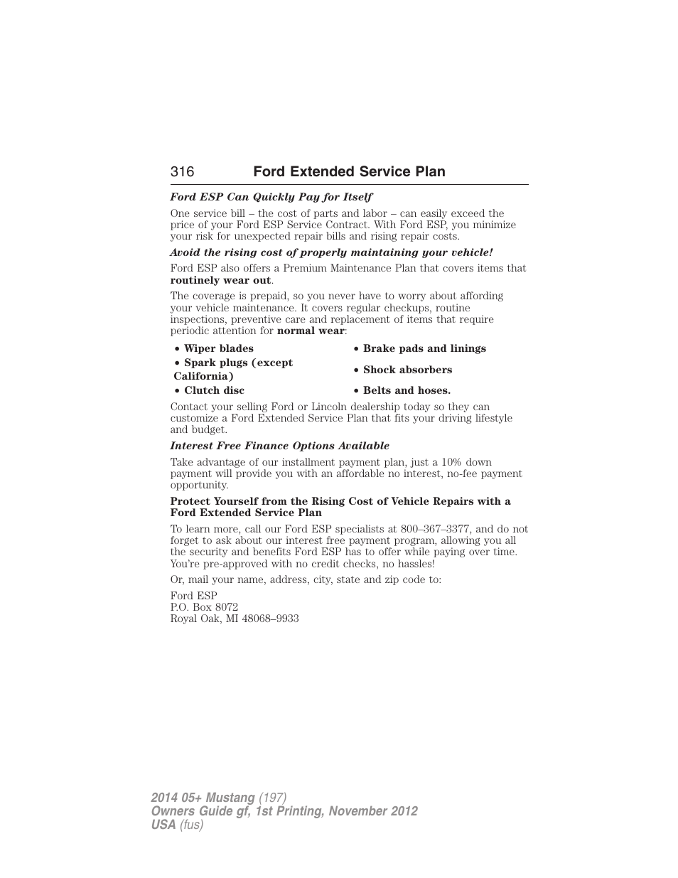 316 ford extended service plan | FORD 2014 Mustang v.1 User Manual | Page 317 / 461
