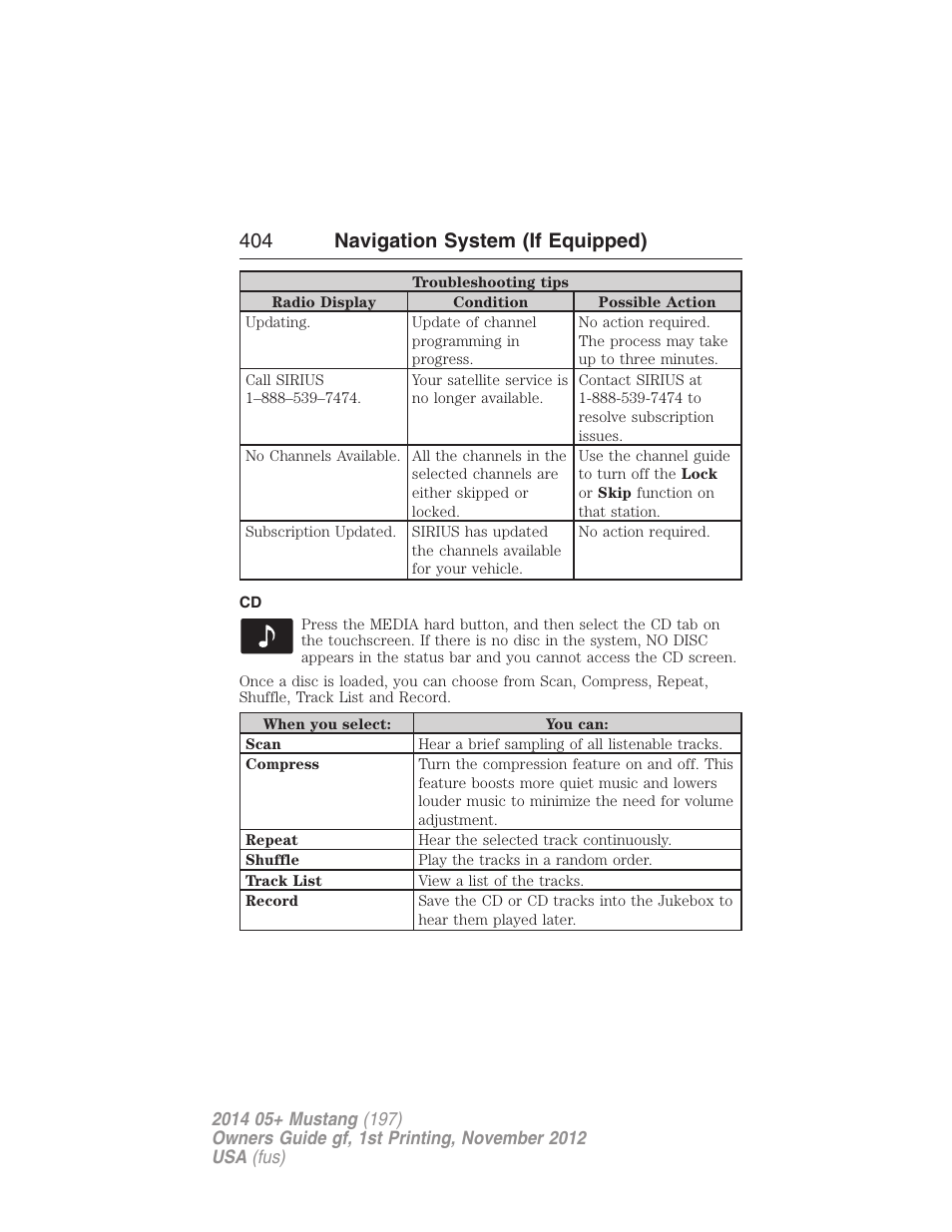 404 navigation system (if equipped) | FORD 2014 Mustang v.1 User Manual | Page 405 / 461