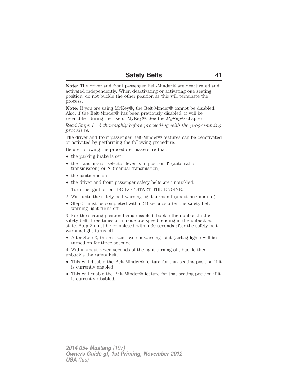 Safety belts 41 | FORD 2014 Mustang v.1 User Manual | Page 42 / 461