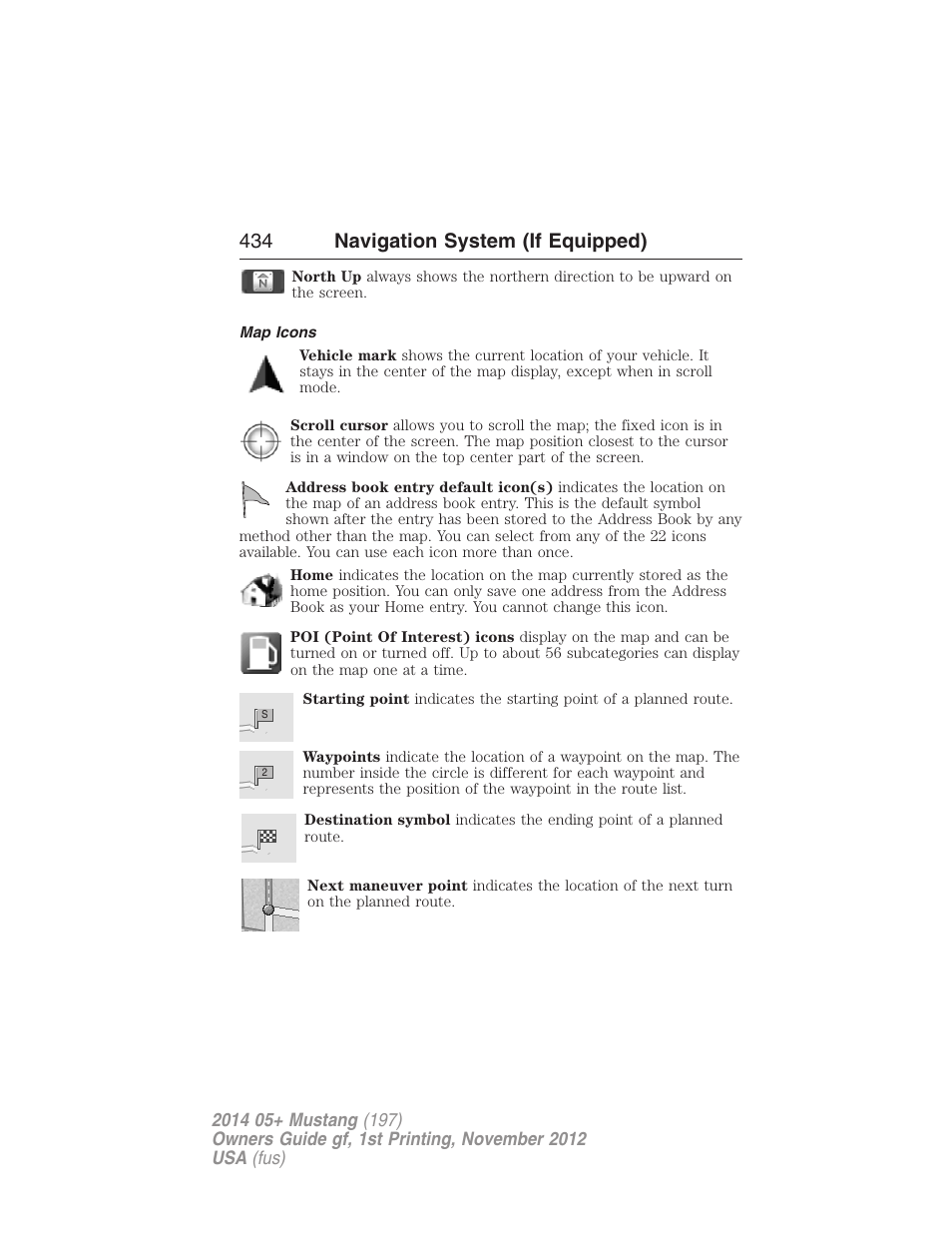 Map icons, 434 navigation system (if equipped) | FORD 2014 Mustang v.1 User Manual | Page 435 / 461