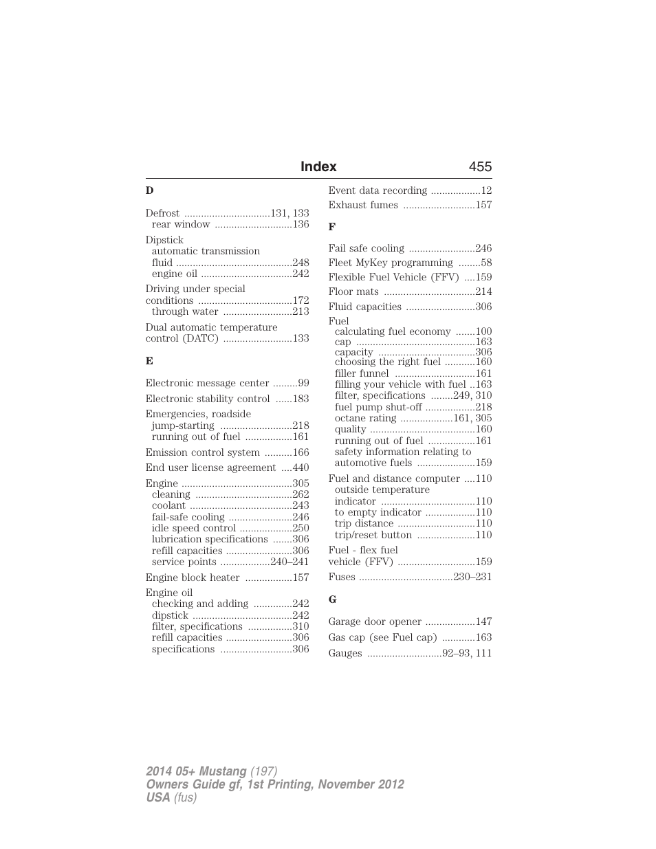 Index 455 | FORD 2014 Mustang v.1 User Manual | Page 456 / 461