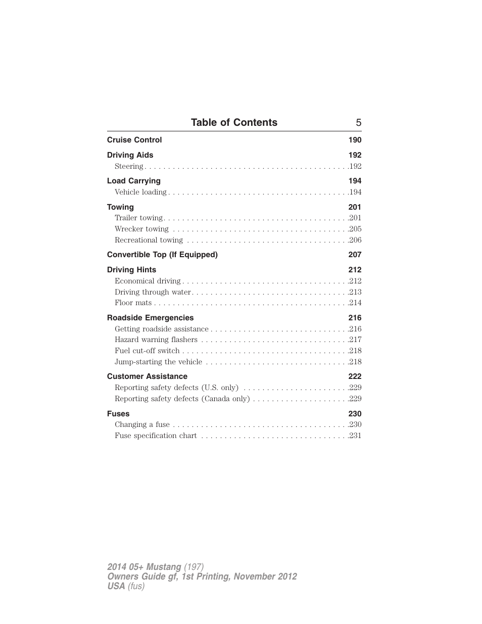 Table of contents 5 | FORD 2014 Mustang v.1 User Manual | Page 6 / 461