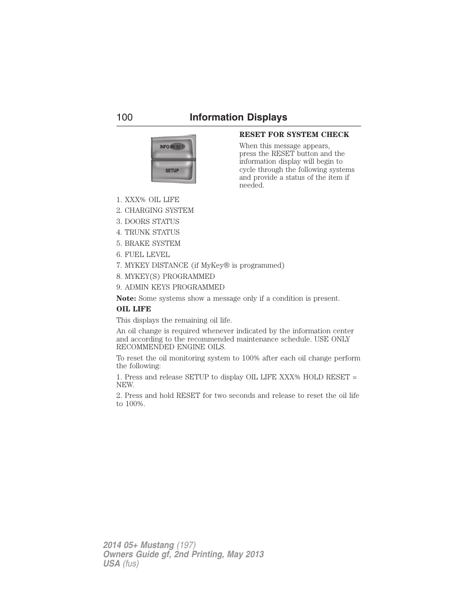 100 information displays | FORD 2014 Mustang v.2 User Manual | Page 101 / 455
