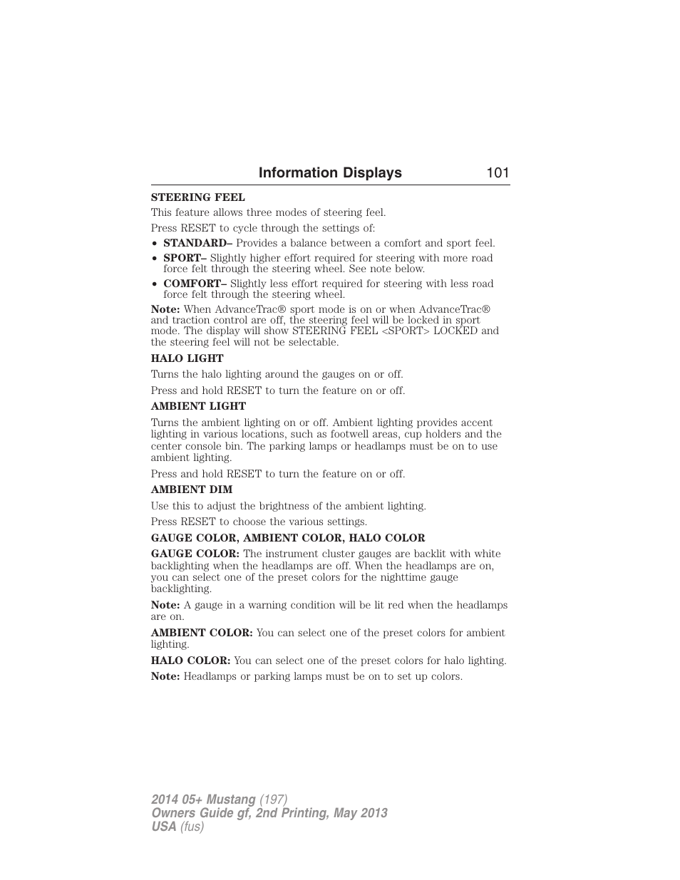 Information displays 101 | FORD 2014 Mustang v.2 User Manual | Page 102 / 455