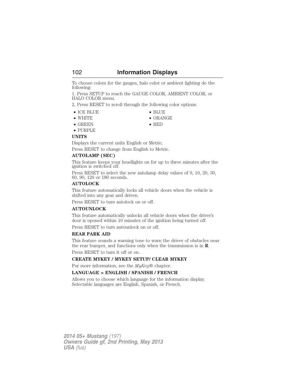 102 information displays | FORD 2014 Mustang v.2 User Manual | Page 103 / 455