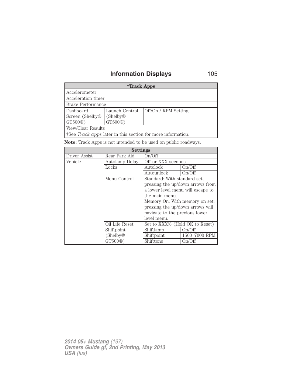 Information displays 105 | FORD 2014 Mustang v.2 User Manual | Page 106 / 455