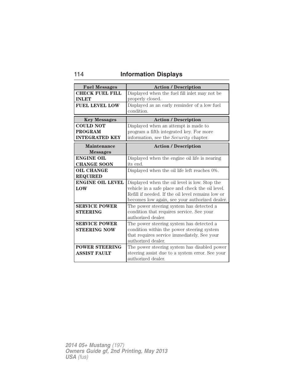 114 information displays | FORD 2014 Mustang v.2 User Manual | Page 115 / 455
