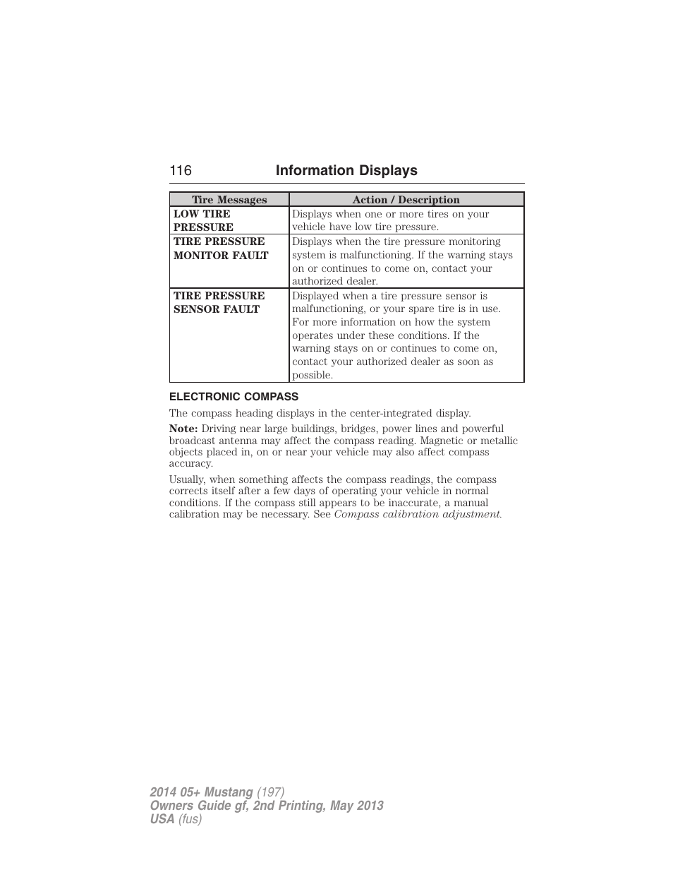 Electronic compass, 116 information displays | FORD 2014 Mustang v.2 User Manual | Page 117 / 455