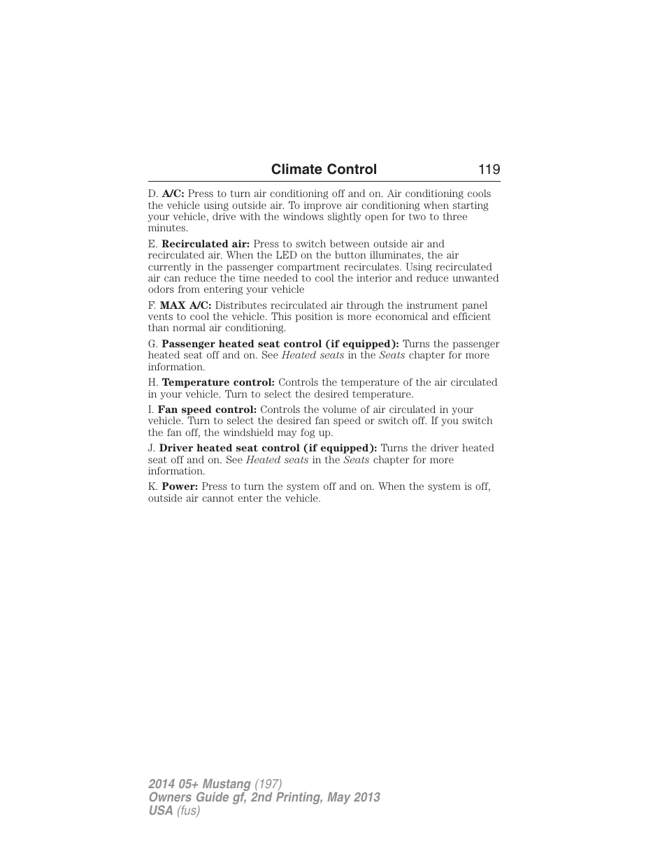 Climate control 119 | FORD 2014 Mustang v.2 User Manual | Page 120 / 455