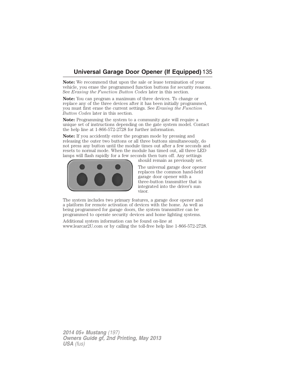 Universal garage door opener (if equipped) 135 | FORD 2014 Mustang v.2 User Manual | Page 136 / 455