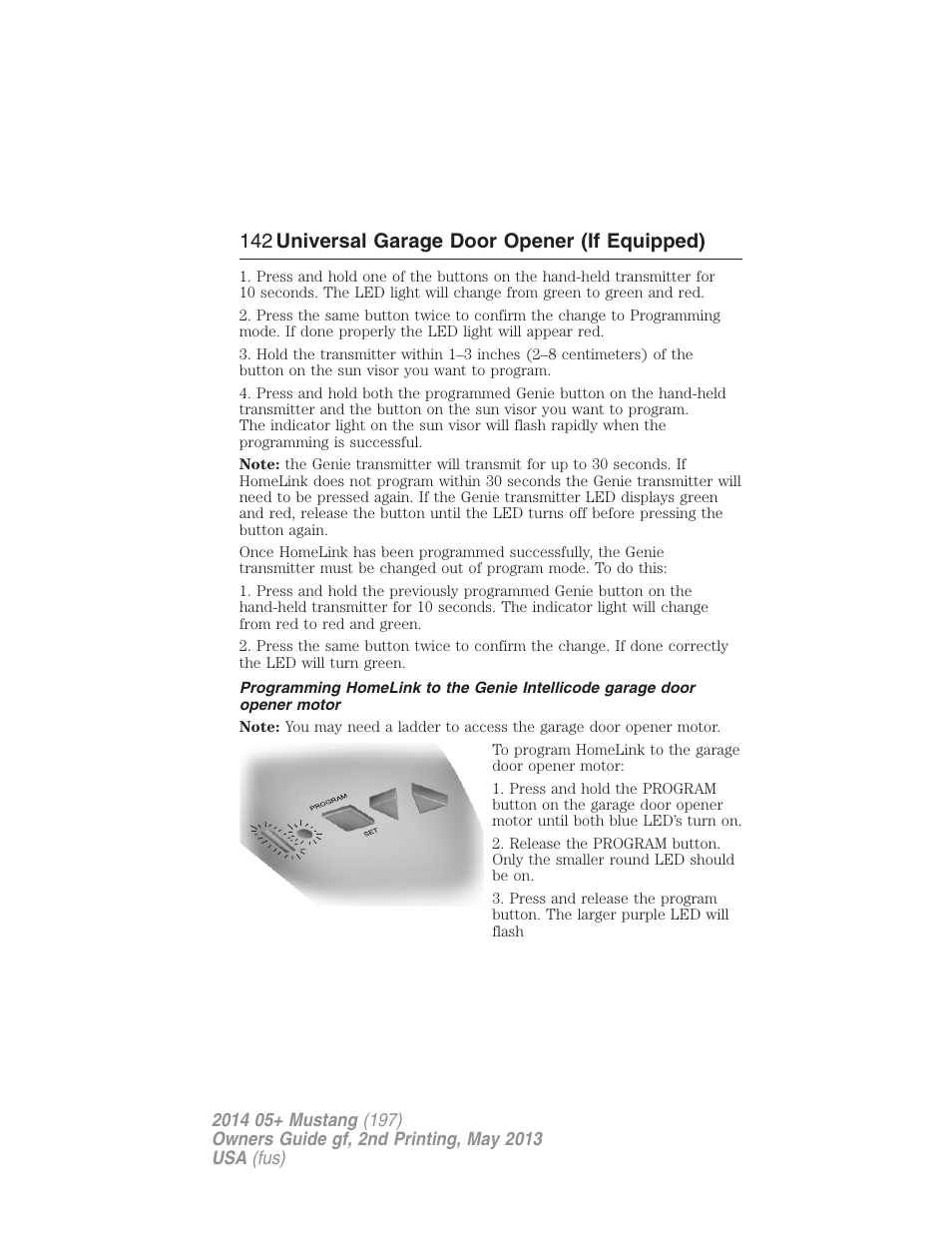 142 universal garage door opener (if equipped) | FORD 2014 Mustang v.2 User Manual | Page 143 / 455