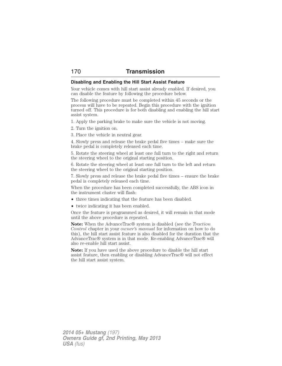 170 transmission | FORD 2014 Mustang v.2 User Manual | Page 171 / 455