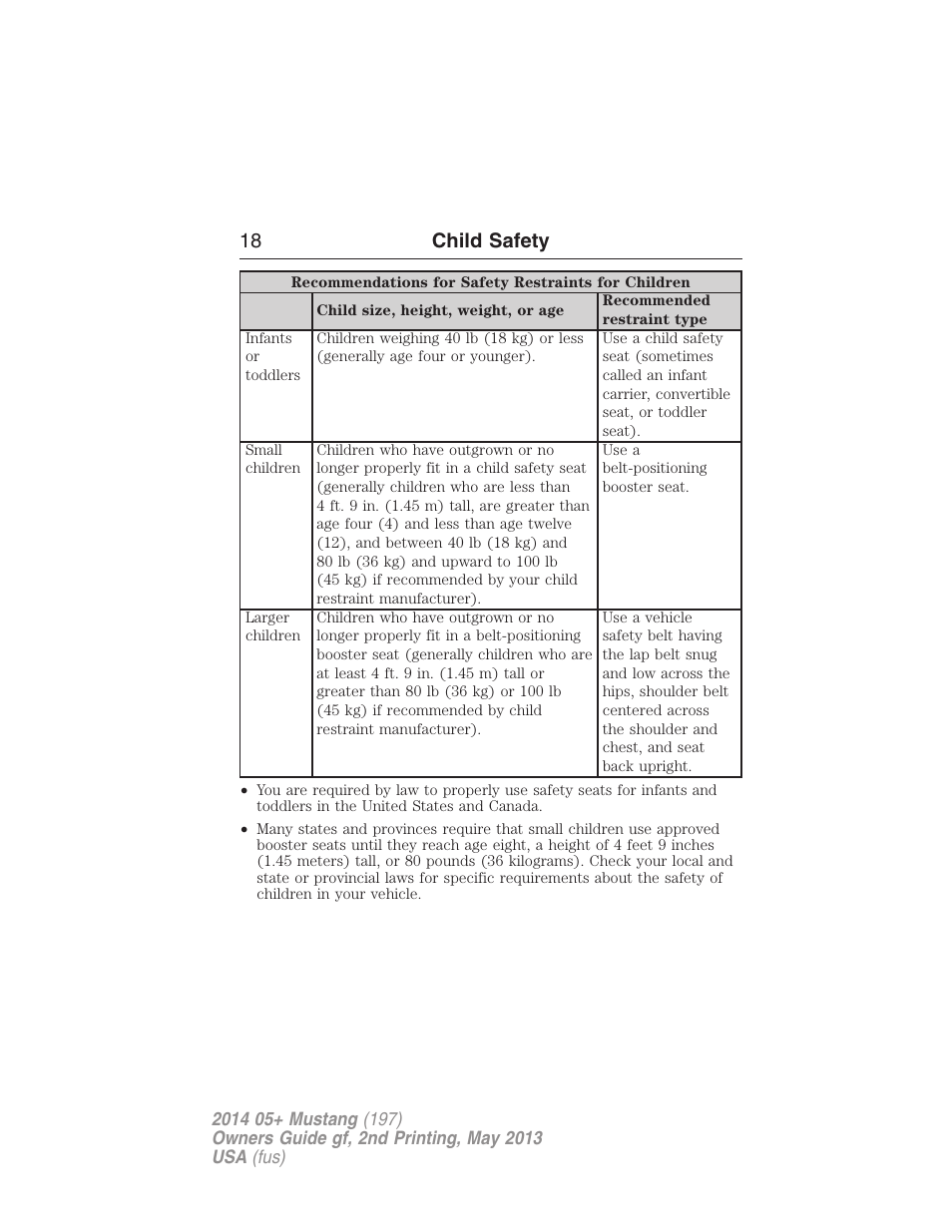 18 child safety | FORD 2014 Mustang v.2 User Manual | Page 19 / 455