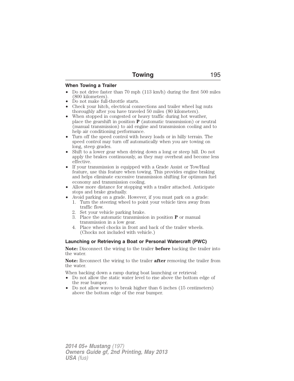 When towing a trailer, Towing 195 | FORD 2014 Mustang v.2 User Manual | Page 196 / 455