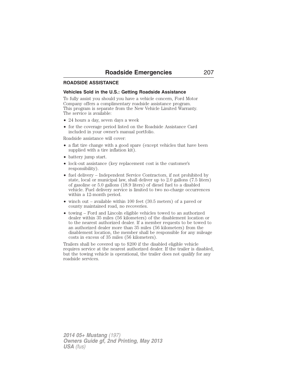 Roadside emergencies, Roadside assistance, Getting roadside assistance | Roadside emergencies 207 | FORD 2014 Mustang v.2 User Manual | Page 208 / 455
