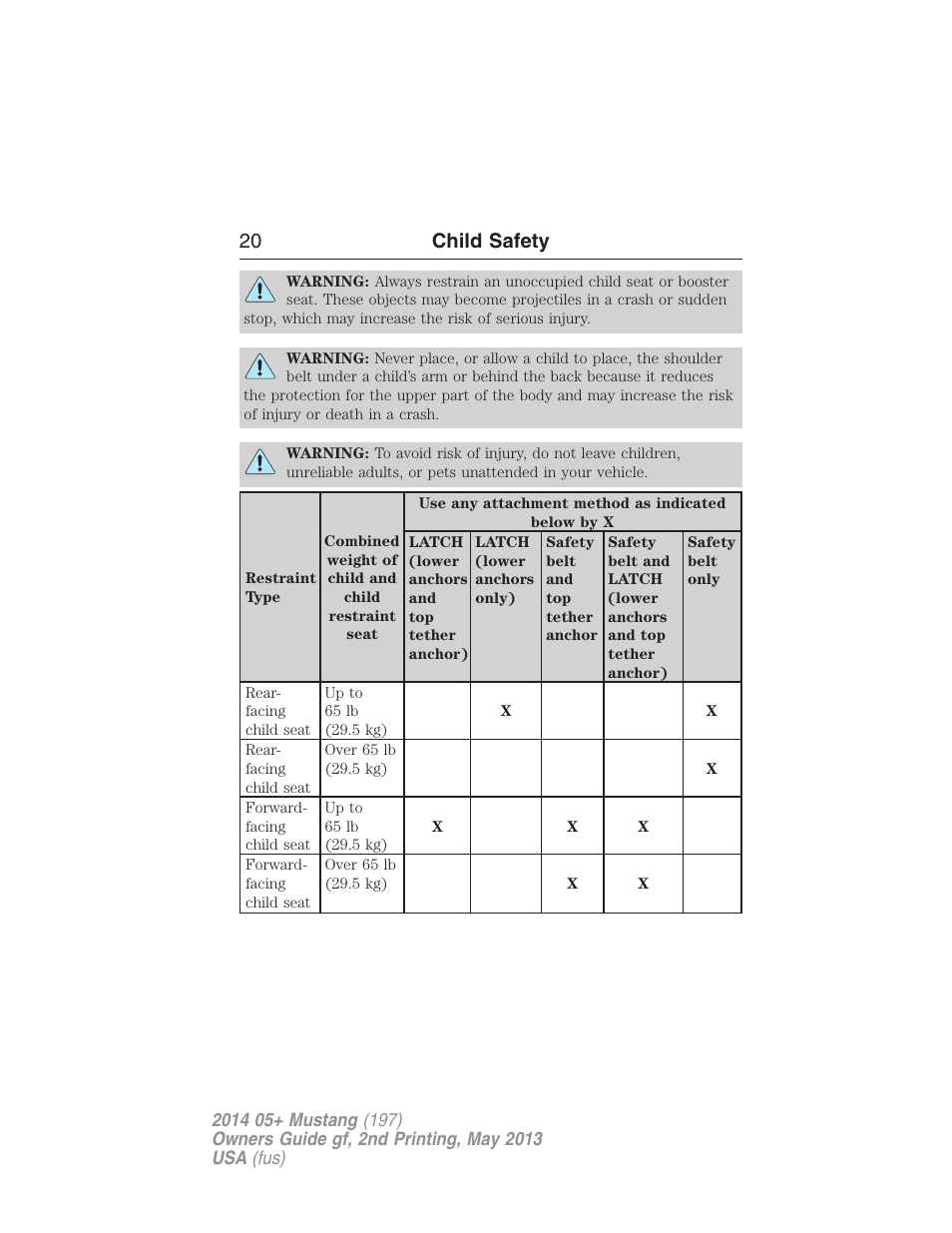 20 child safety | FORD 2014 Mustang v.2 User Manual | Page 21 / 455