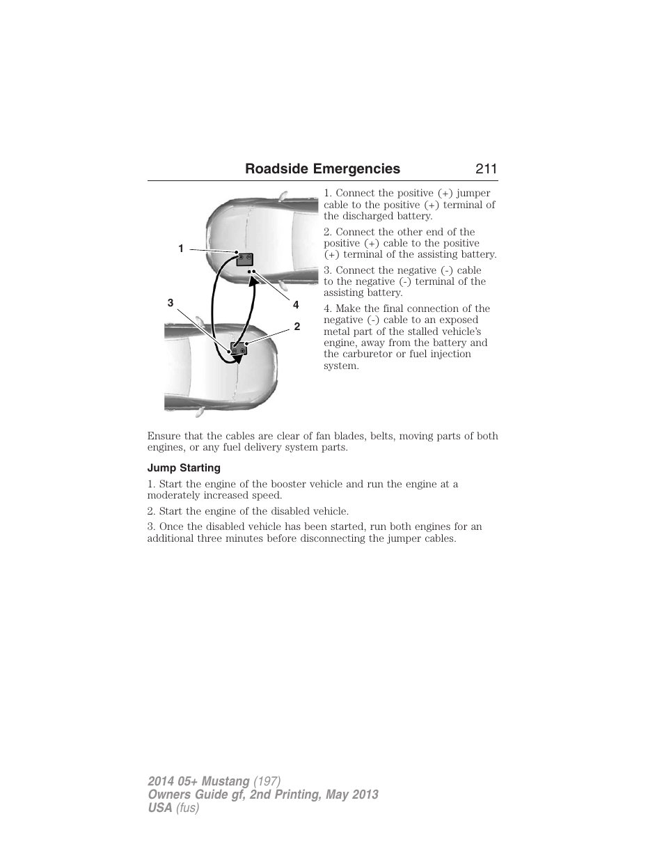 Jump starting, Roadside emergencies 211 | FORD 2014 Mustang v.2 User Manual | Page 212 / 455