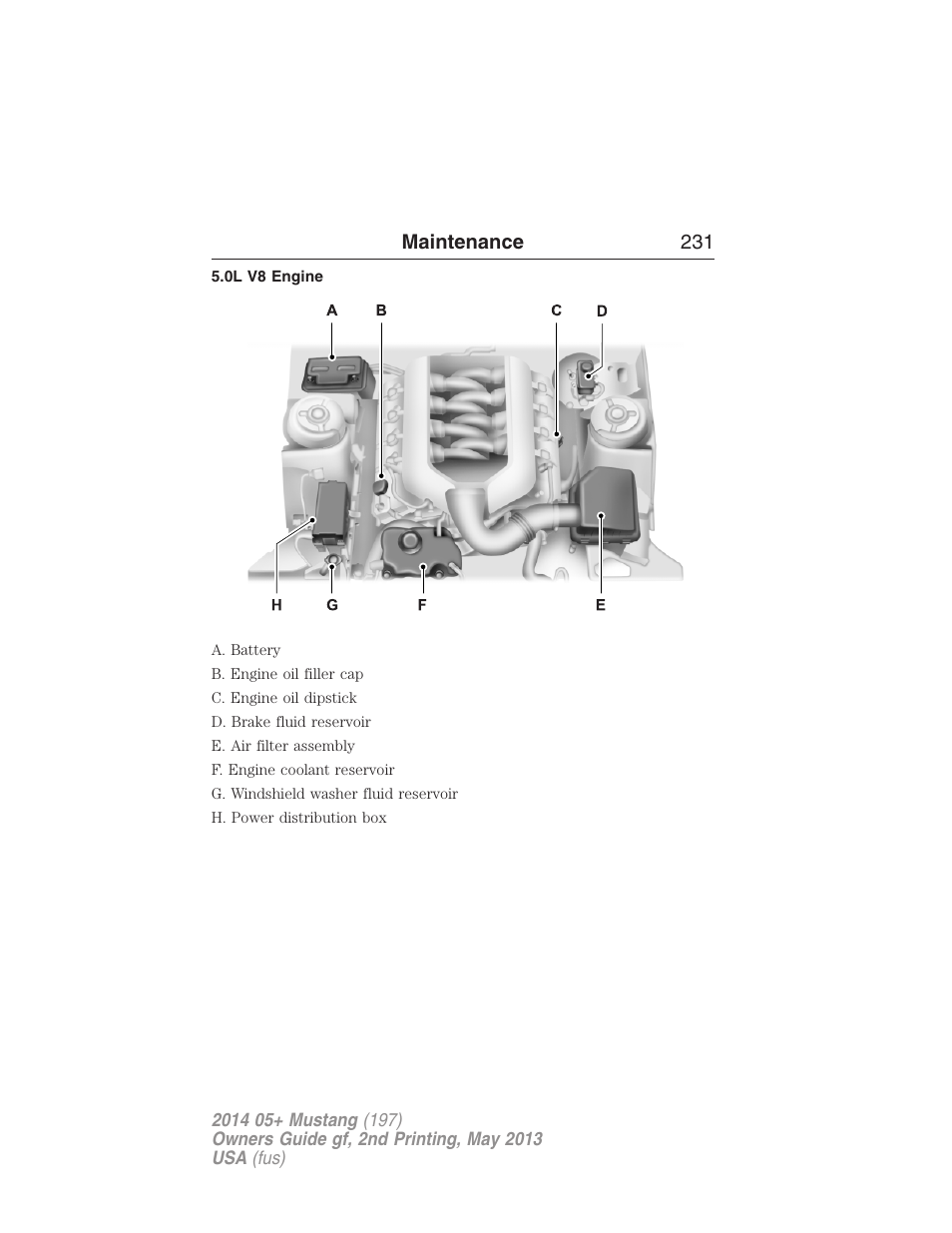 0l v8 engine, Maintenance 231 | FORD 2014 Mustang v.2 User Manual | Page 232 / 455