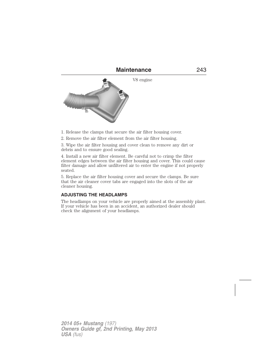 Adjusting the headlamps, Maintenance 243 | FORD 2014 Mustang v.2 User Manual | Page 244 / 455