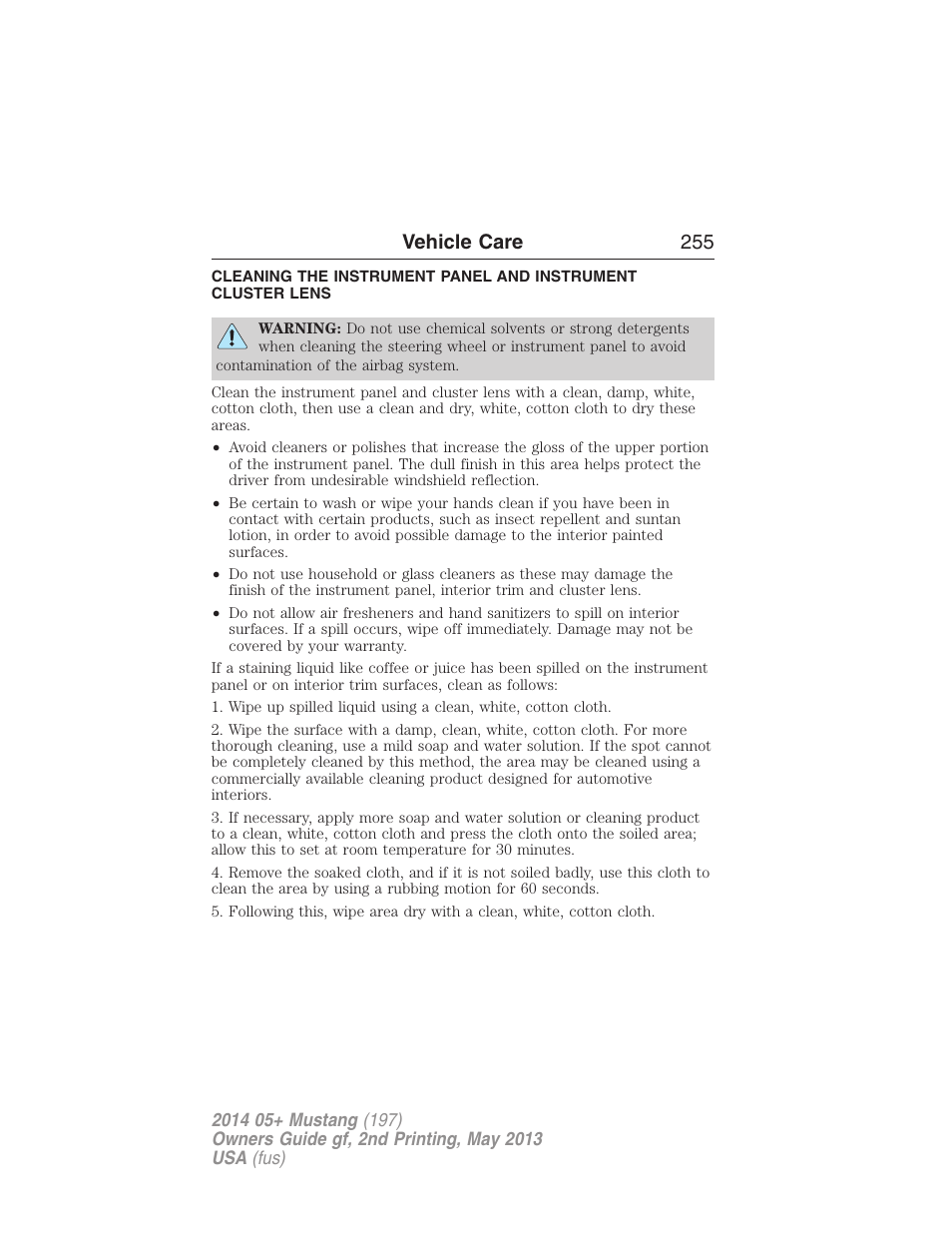 Vehicle care 255 | FORD 2014 Mustang v.2 User Manual | Page 256 / 455