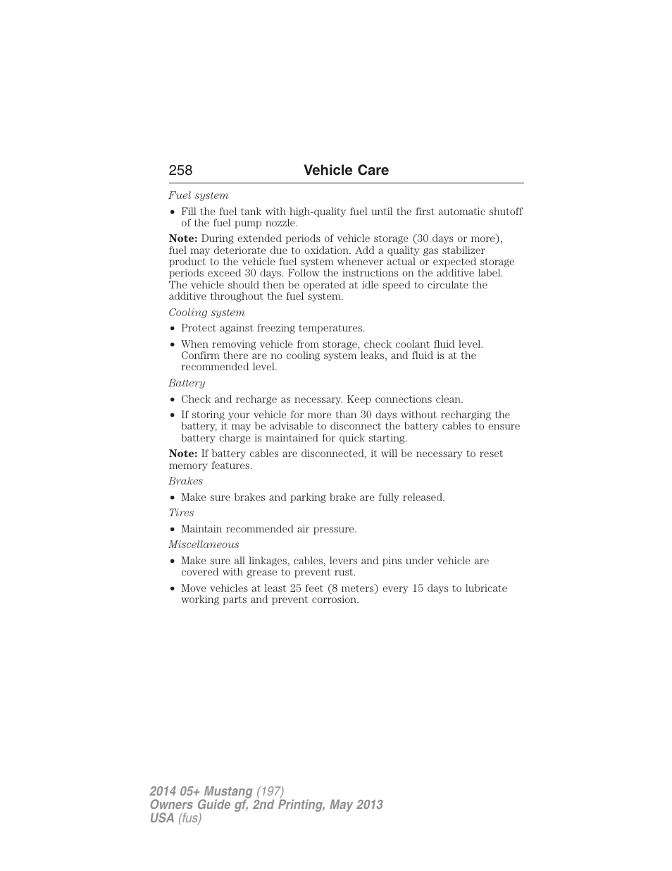 258 vehicle care | FORD 2014 Mustang v.2 User Manual | Page 259 / 455