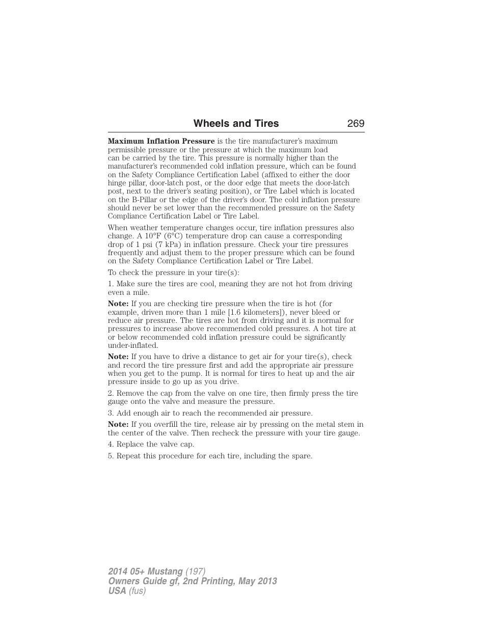 Wheels and tires 269 | FORD 2014 Mustang v.2 User Manual | Page 270 / 455