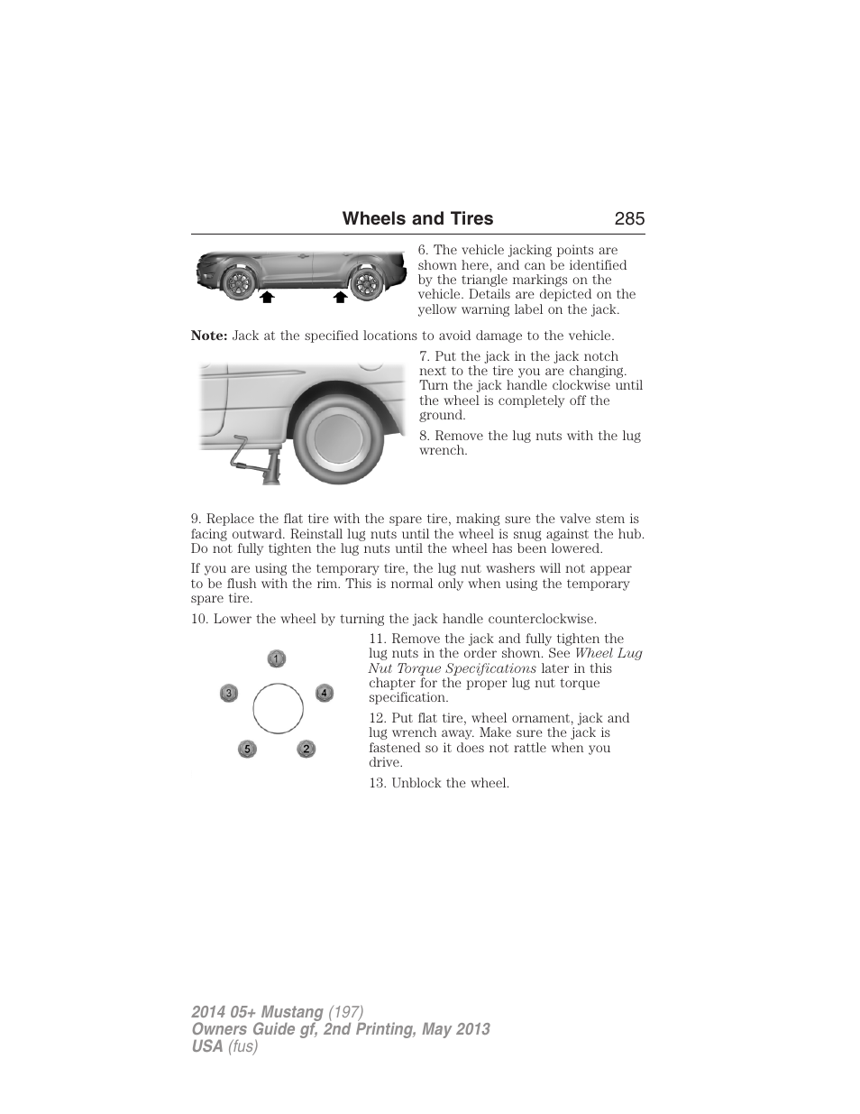 Wheels and tires 285 | FORD 2014 Mustang v.2 User Manual | Page 286 / 455