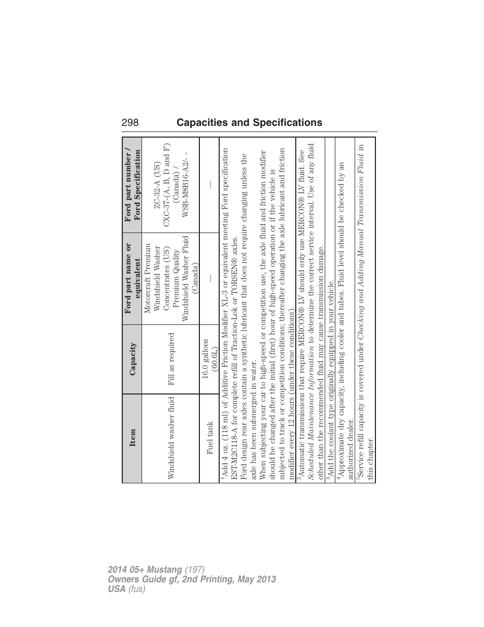 298 capacities and specifications | FORD 2014 Mustang v.2 User Manual | Page 299 / 455