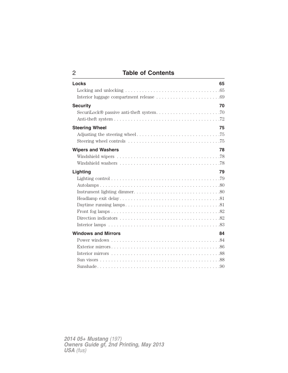 2table of contents | FORD 2014 Mustang v.2 User Manual | Page 3 / 455