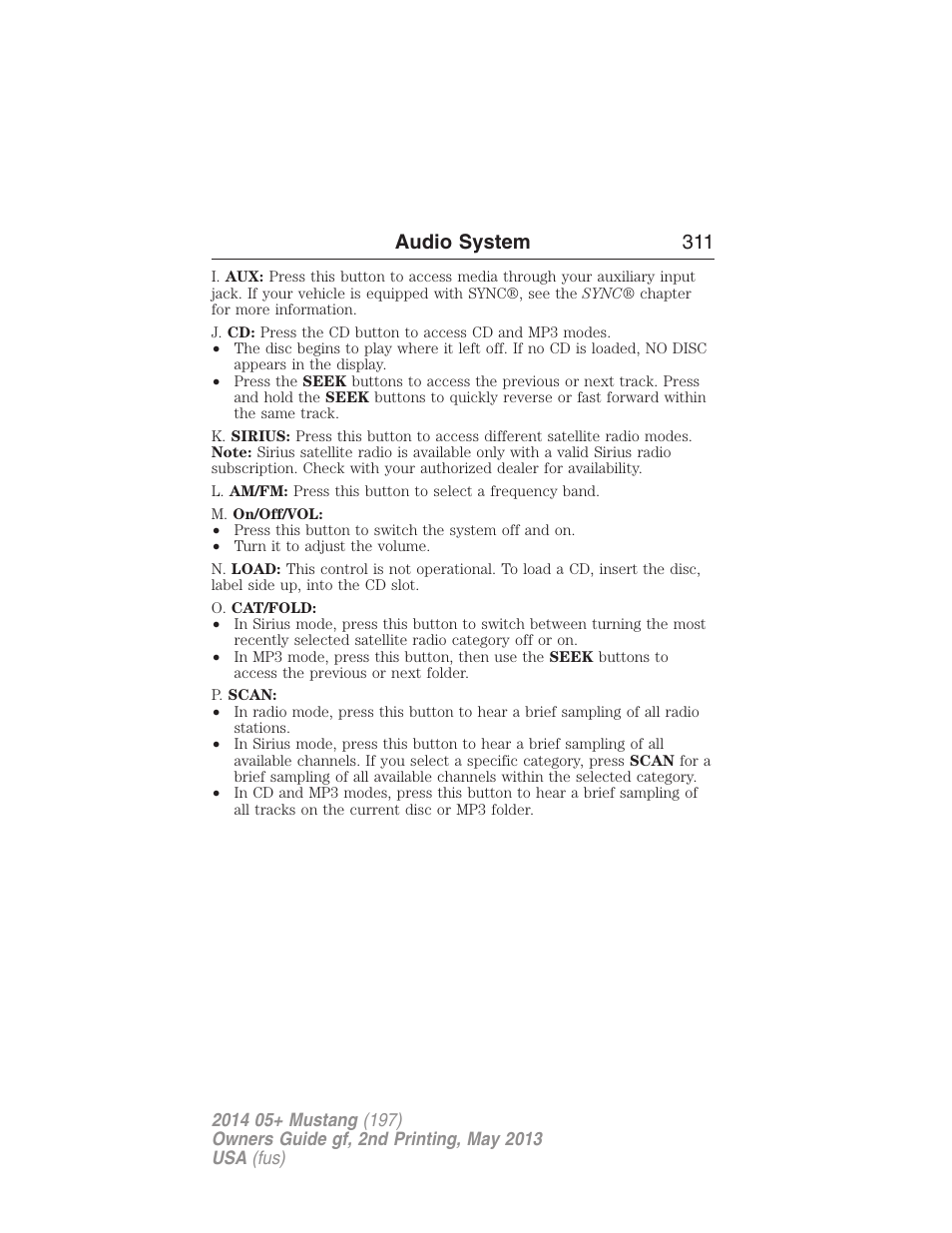 Audio system 311 | FORD 2014 Mustang v.2 User Manual | Page 312 / 455