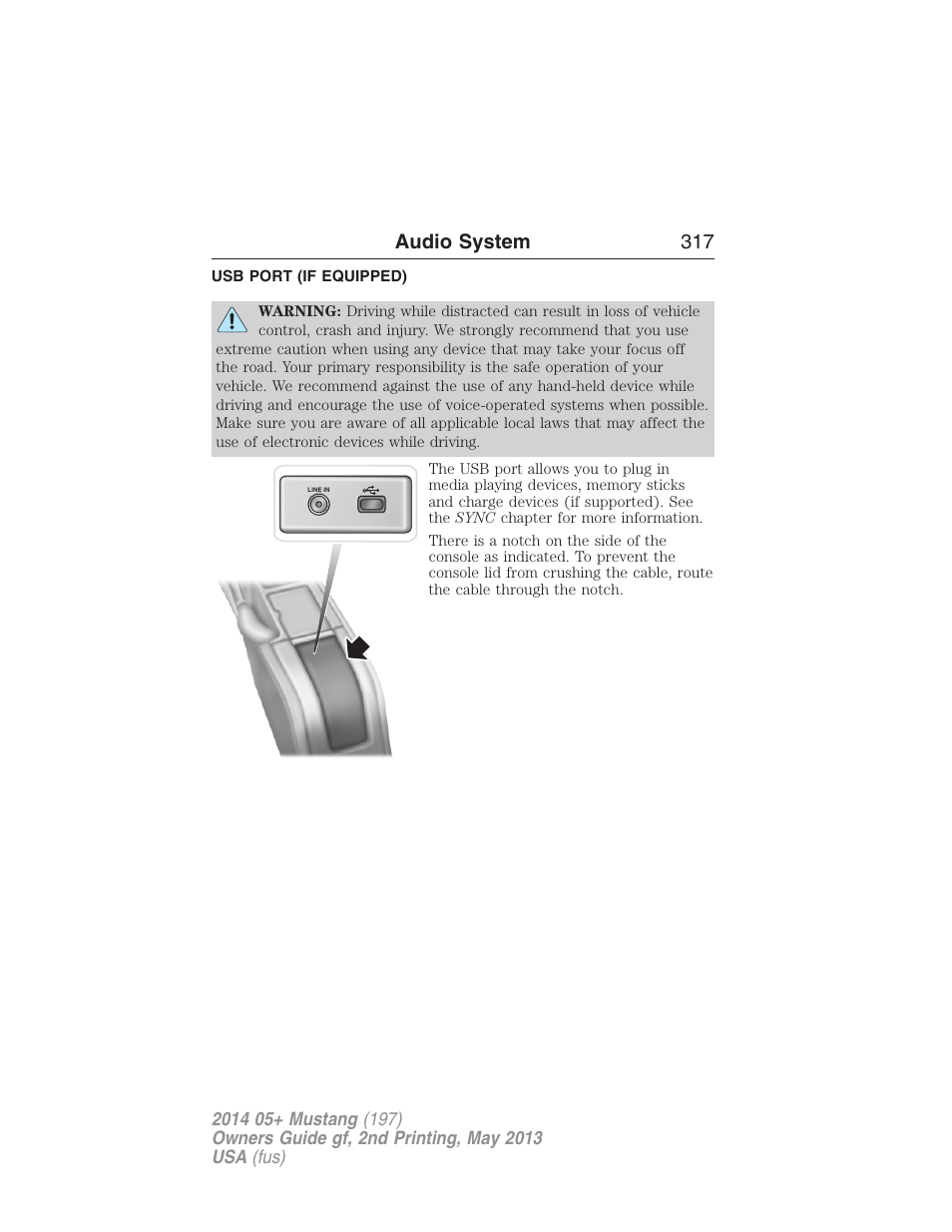 Usb port (if equipped), Usb port, Audio system 317 | FORD 2014 Mustang v.2 User Manual | Page 318 / 455