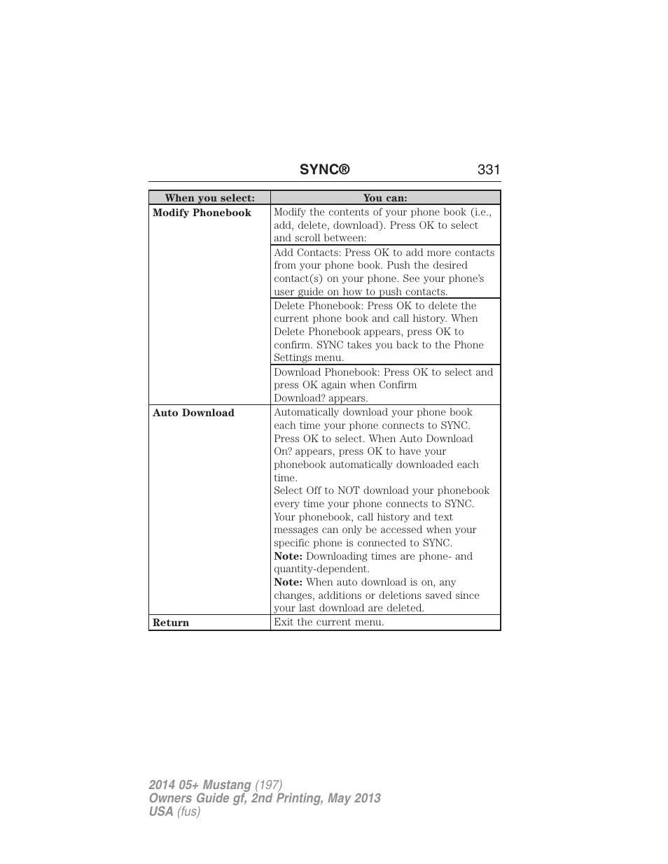 Sync® 331 | FORD 2014 Mustang v.2 User Manual | Page 332 / 455