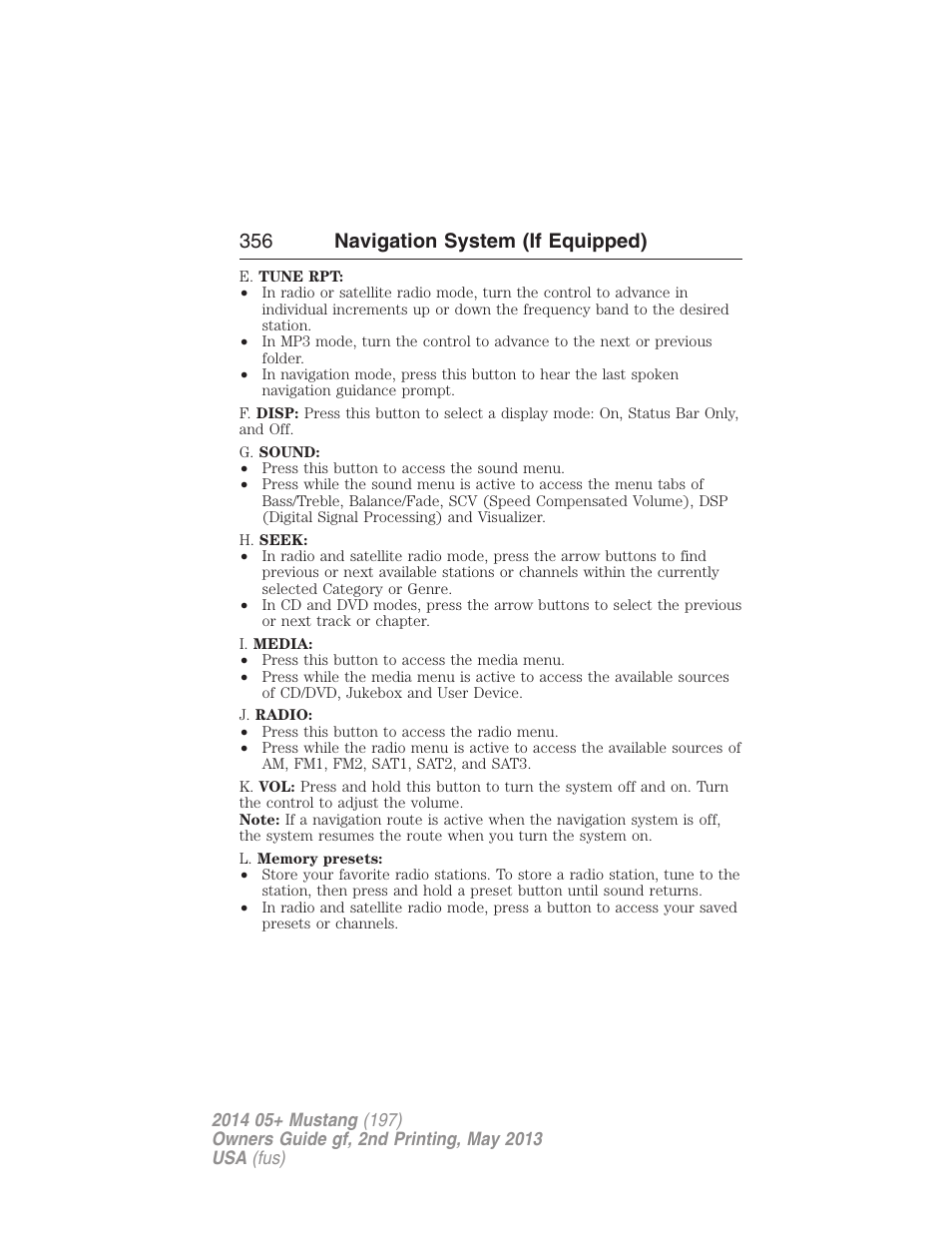 356 navigation system (if equipped) | FORD 2014 Mustang v.2 User Manual | Page 357 / 455