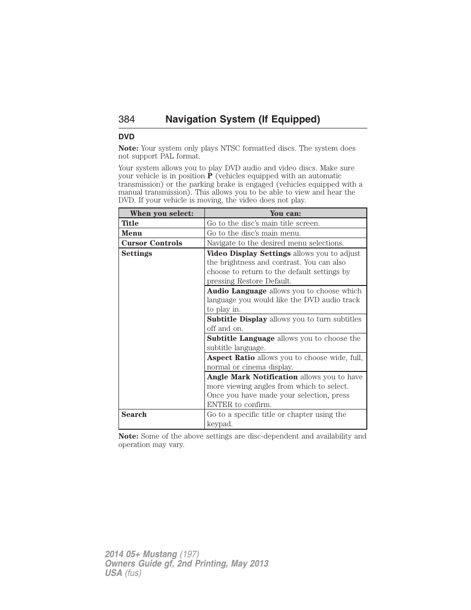 384 navigation system (if equipped) | FORD 2014 Mustang v.2 User Manual | Page 385 / 455