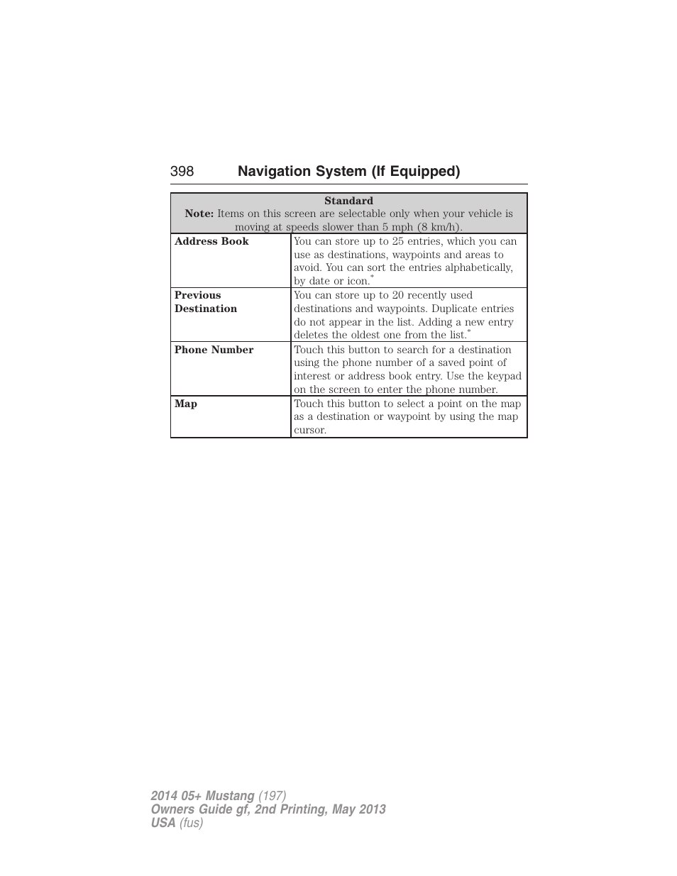 398 navigation system (if equipped) | FORD 2014 Mustang v.2 User Manual | Page 399 / 455