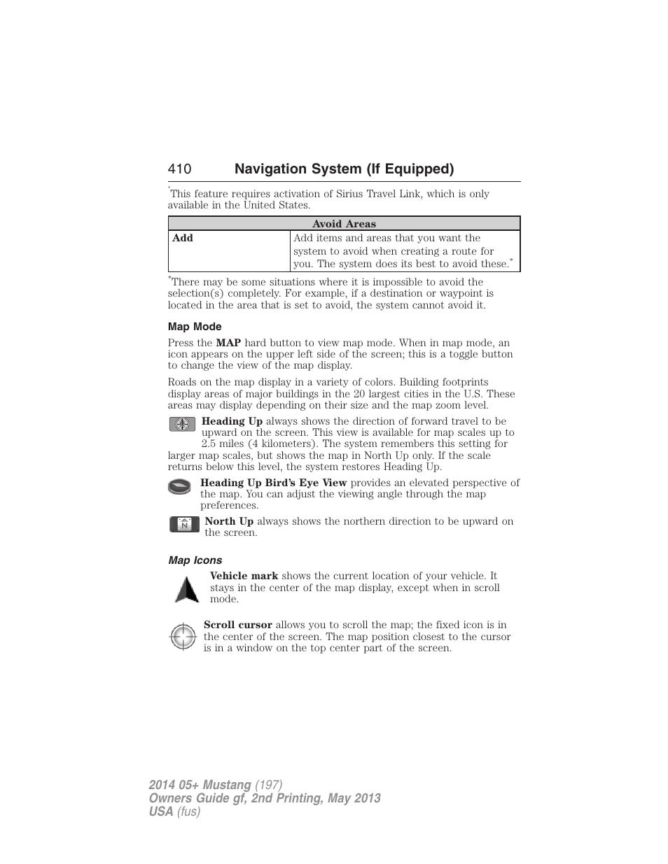 Map mode, Map icons, 410 navigation system (if equipped) | FORD 2014 Mustang v.2 User Manual | Page 411 / 455
