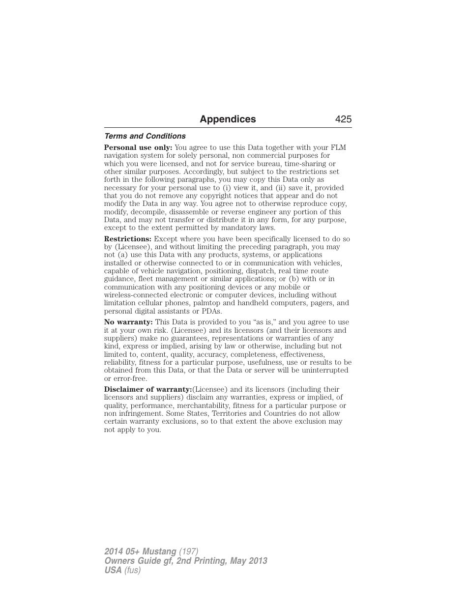 Terms and conditions | FORD 2014 Mustang v.2 User Manual | Page 426 / 455