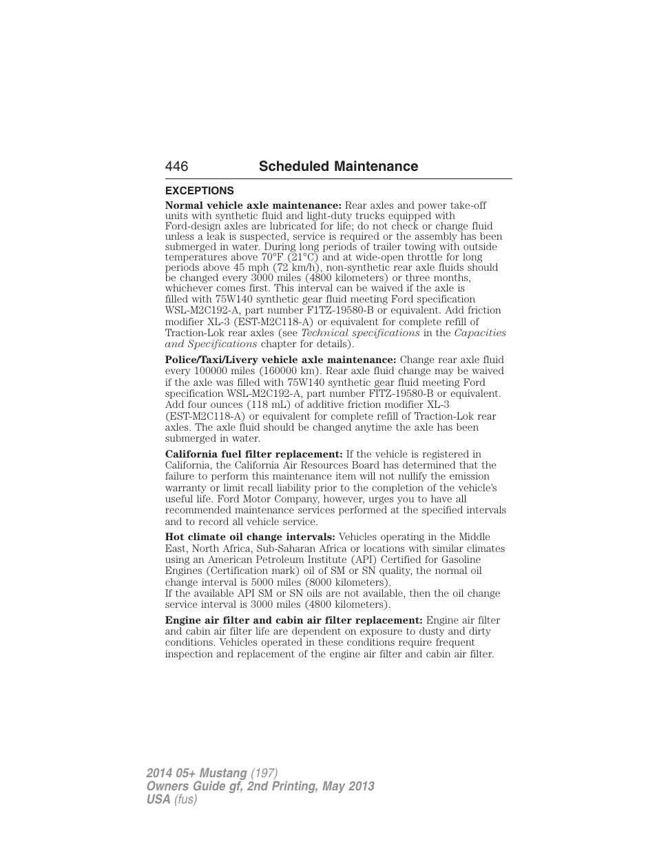 Exceptions, 446 scheduled maintenance | FORD 2014 Mustang v.2 User Manual | Page 447 / 455