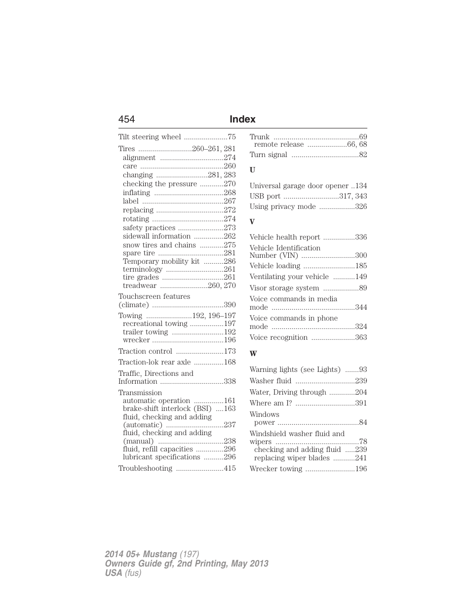 454 index | FORD 2014 Mustang v.2 User Manual | Page 455 / 455