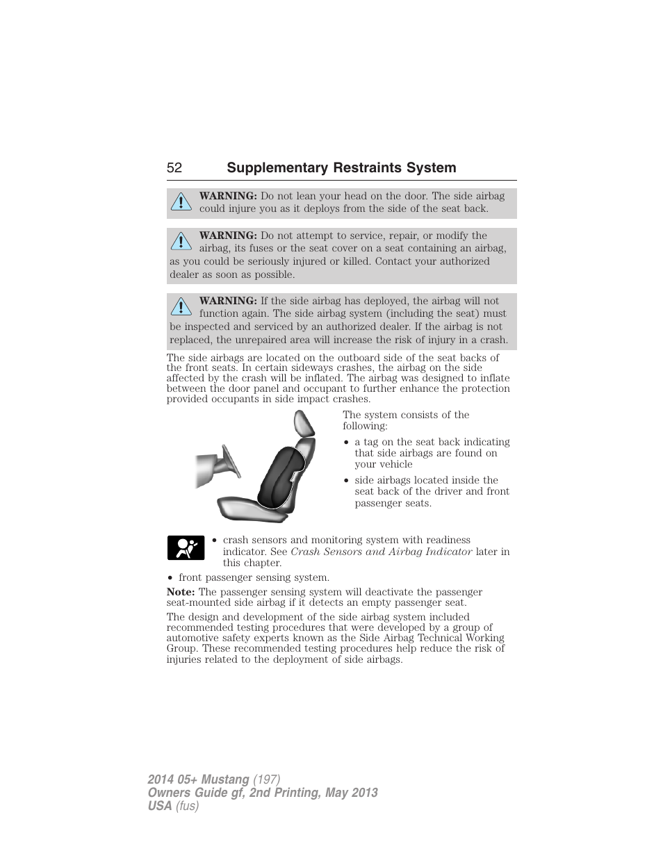 52 supplementary restraints system | FORD 2014 Mustang v.2 User Manual | Page 53 / 455