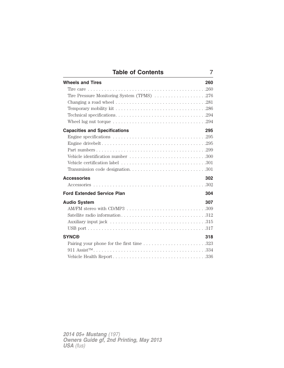 Table of contents 7 | FORD 2014 Mustang v.2 User Manual | Page 8 / 455