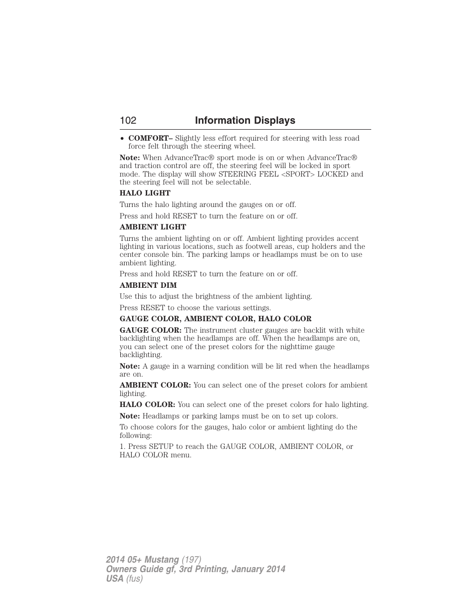 102 information displays | FORD 2014 Mustang v.3 User Manual | Page 103 / 463
