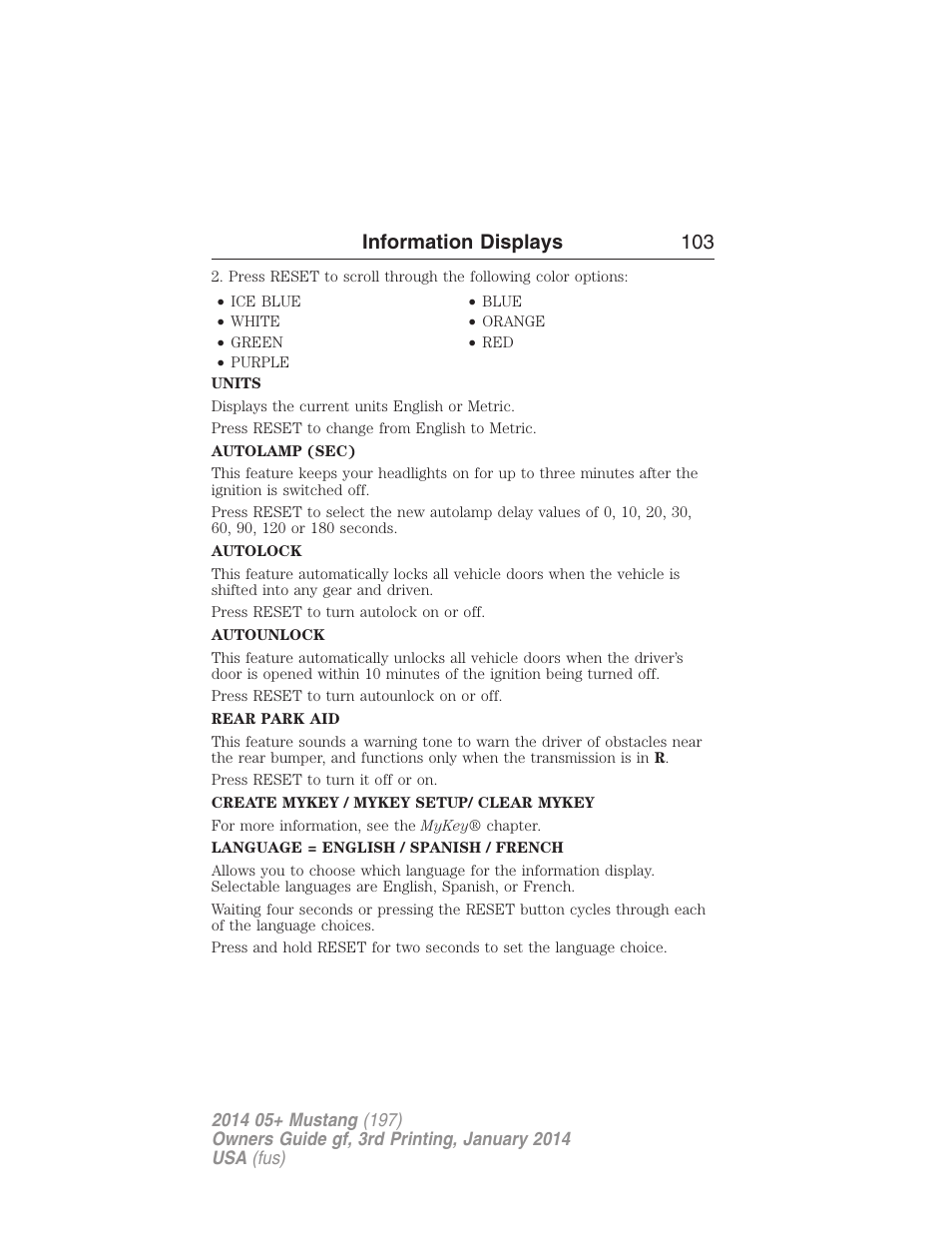 Information displays 103 | FORD 2014 Mustang v.3 User Manual | Page 104 / 463