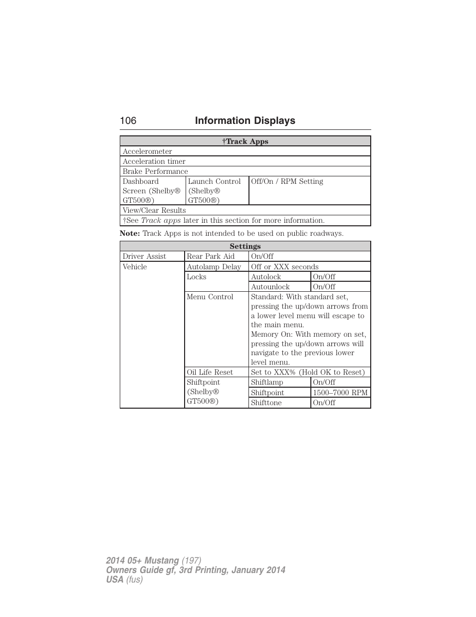 106 information displays | FORD 2014 Mustang v.3 User Manual | Page 107 / 463