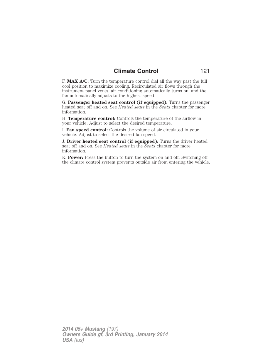 Climate control 121 | FORD 2014 Mustang v.3 User Manual | Page 122 / 463