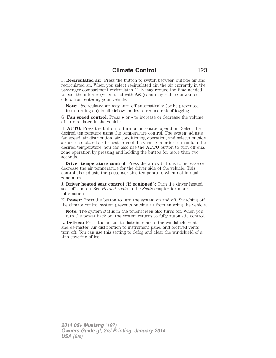 Climate control 123 | FORD 2014 Mustang v.3 User Manual | Page 124 / 463